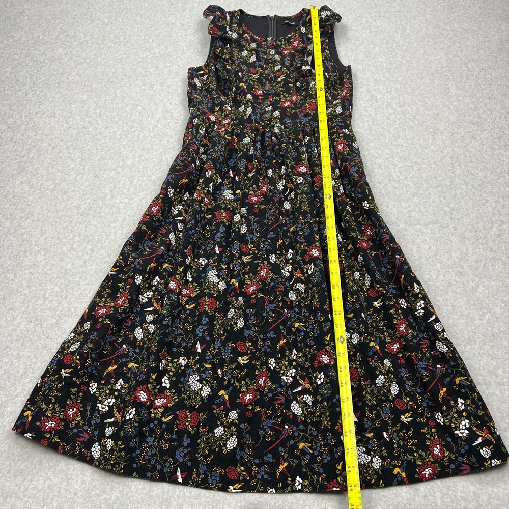 Madewell Dress Women's 6 Black Corduroy Ruffle-Front Finch Floral Midi - Picture 4 of 10